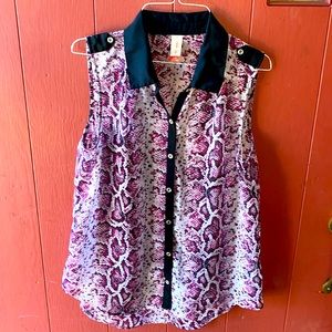 Snake Print Button Up Sleeveless Top